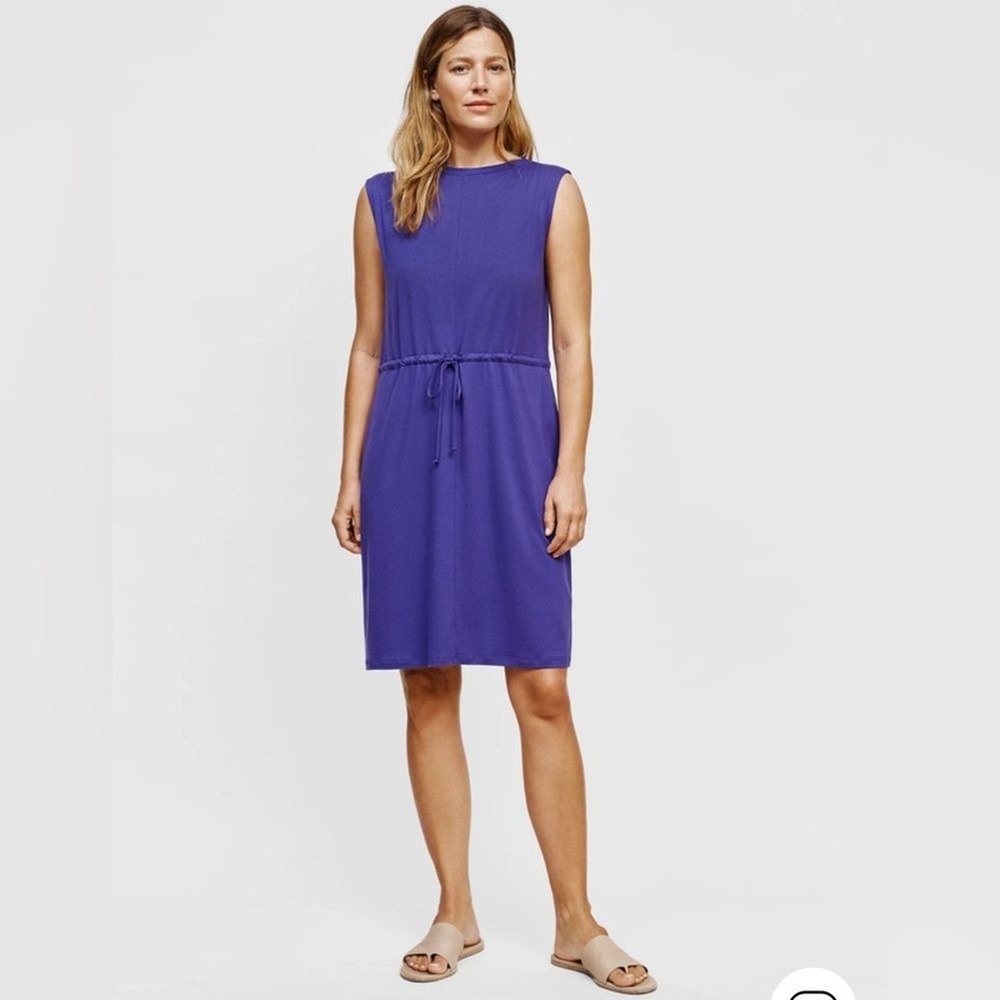 Eileen Fisher Athna Purple Fine Tencel Jersey Bateau Neck Dress NEW 169